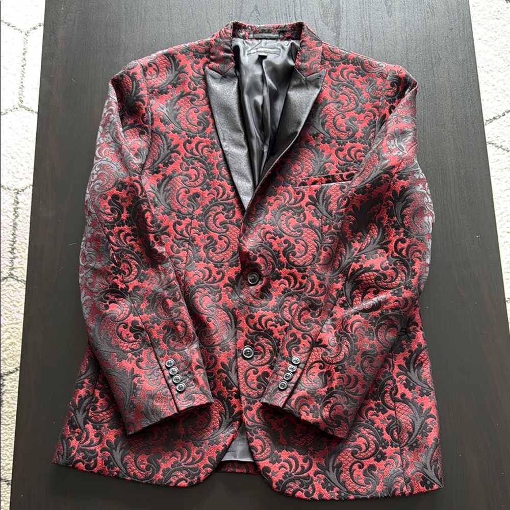 Elegant Red and Black Paisley Blazer